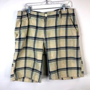 Aeropostale cream blue plaid long shorts 32